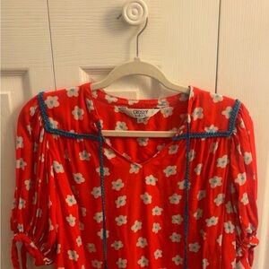 Crosby x Mollie Burch Red Floral Tassel Blouse | Size Small | Boutique